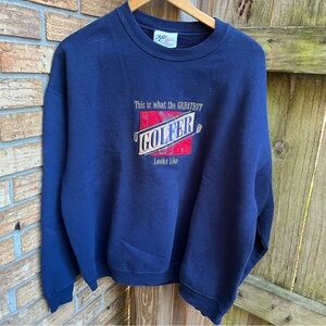 Vintage Golf Themed Embroidered Navy Crewneck Sweater
